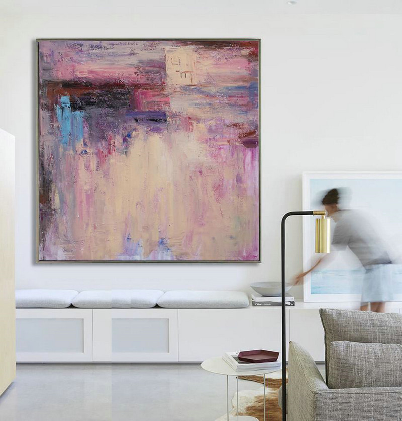 Oversized Contemporary Art,Large Contemporary Art Canvas Painting,Pink,Nude,Blue,Purple